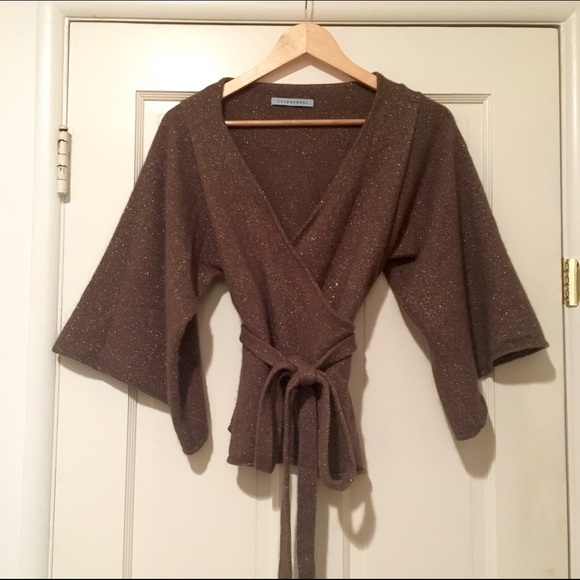 Lily McNeal Sweaters - Lurex Wrap Knit Sweater - Brown